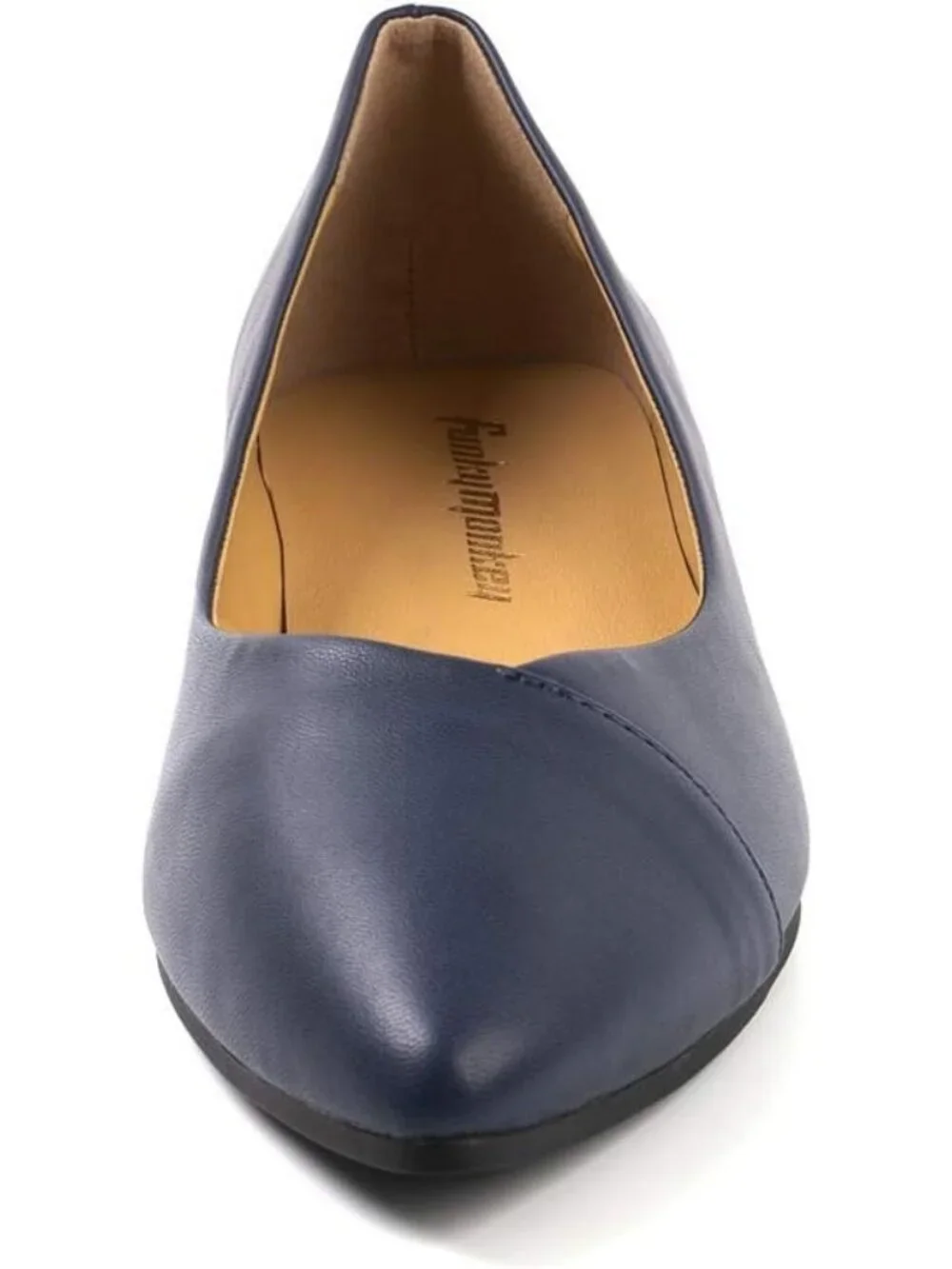 FUNKYMONKEY Women's Navy Faux Leather Pointed Toe Slip On Ballet Low Heel Flats